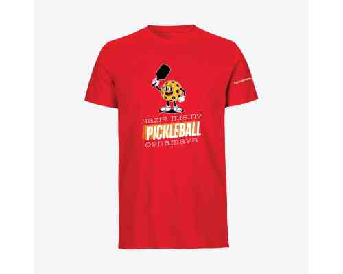 Dropick "Hazır Mısın Pickleball Oynamaya?" Unisex Kırmızı Pickleball Tişört - Yetişkin