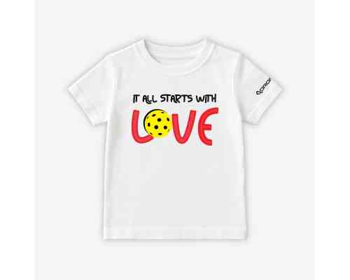 Dropick "It All Starts With LOVE" Unisex Beyaz Pickleball Tişört - Çocuk