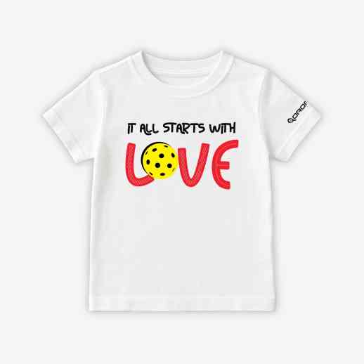 Dropick "It All Starts With LOVE" Unisex Beyaz Pickleball Tişört - Çocuk