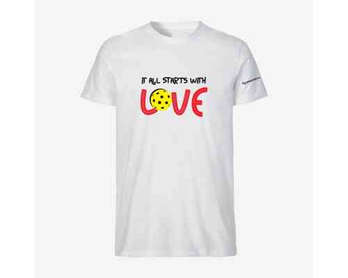 Dropick "It All Starts With LOVE" Unisex Beyaz Pickleball Tişört - Yetişkin