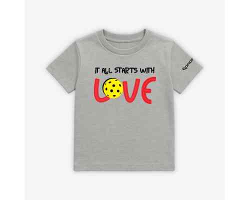 Dropick "It All Starts With LOVE" Unisex Gri Melanj Pickleball Tişört - Çocuk