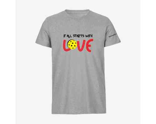Dropick "It All Starts With LOVE" Unisex Gri Melanj Pickleball Tişört - Yetişkin