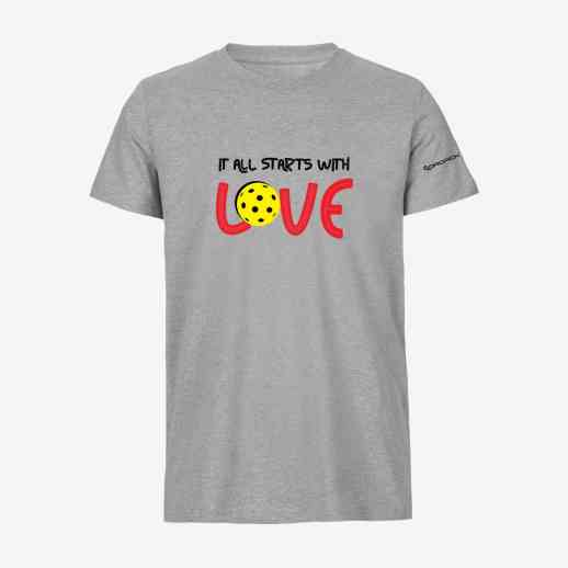 Dropick "It All Starts With LOVE" Unisex Gri Melanj Pickleball Tişört - Yetişkin