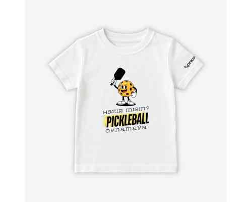 Dropick "Hazır Mısın Pickleball Oynamaya?" Unisex Beyaz Pickleball Tişört - Çocuk