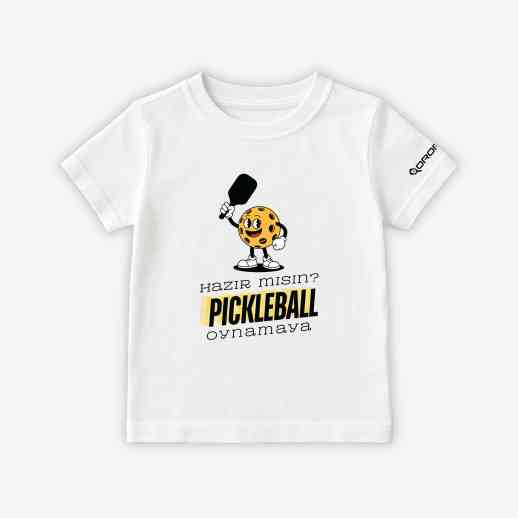 Dropick "Hazır Mısın Pickleball Oynamaya?" Unisex Beyaz Pickleball Tişört - Çocuk