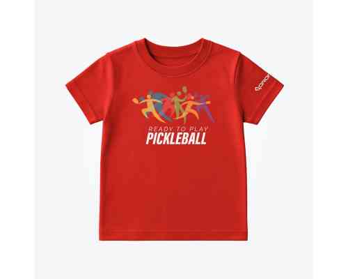 Dropick "Ready to Play Pickleball" Unisex Kırmızı Pickleball Tişört - Çocuk