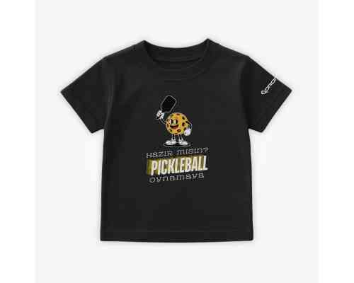 Dropick "Hazır Mısın Pickleball Oynamaya?" Unisex Siyah Pickleball Tişört - Çocuk