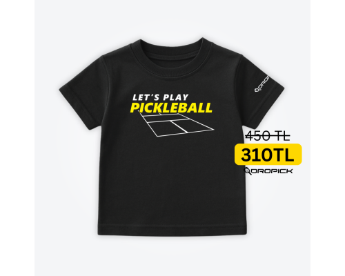 Dropick "Let’s Play Pickleball" Unisex Pickleball Tişörtü Siyah - Çocuk