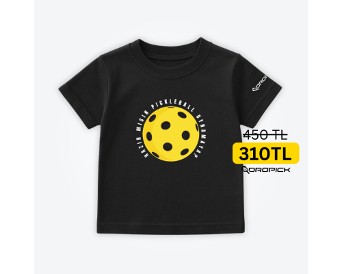 Dropick "Hazır Mısın Dev Pickleball Topu" Unisex Siyah Pickleball Tişört - Çocuk