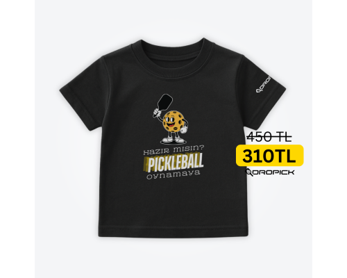 Dropick "Hazır Mısın Pickleball Oynamaya?" Unisex Siyah Pickleball Tişört - Çocuk