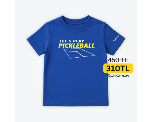Dropick "Let’s Play Pickleball" Unisex Pickleball Tişörtü Mavi - Çocuk