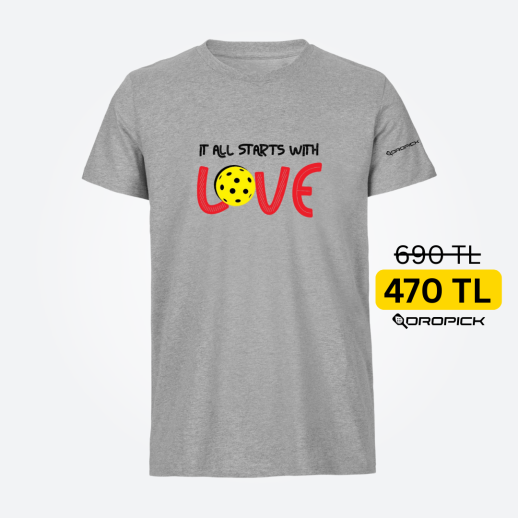 Dropick "It All Starts With LOVE" Gri Melanj Tişört - Yetişkin