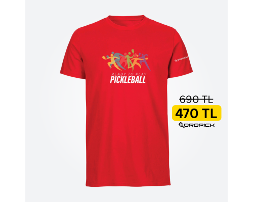 Dropick "Ready to Play Pickleball" Unisex Kırmızı Pickleball Tişört - Yetişkin