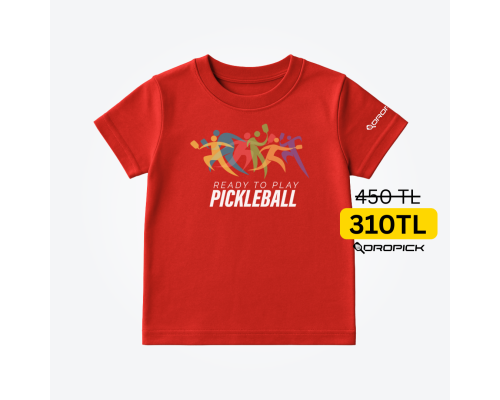 Dropick "Ready to Play Pickleball" Unisex Kırmızı Pickleball Tişört - Çocuk