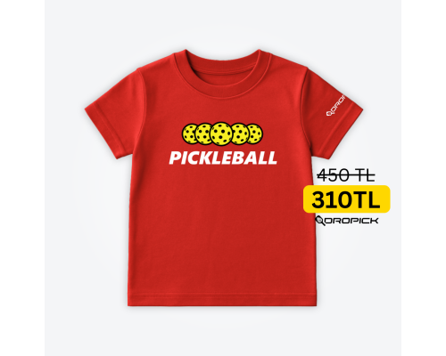 Dropick "Pickleball Balls" Unisex Pickleball Tişörtü Kırmızı - Çocuk