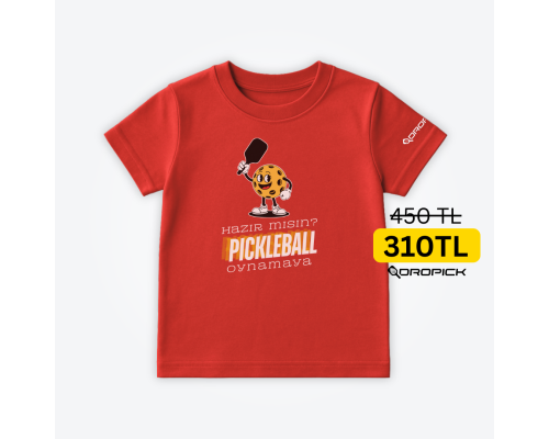 Dropick "Hazır Mısın Pickleball Oynamaya?" Unisex Kırmızı Pickleball Tişört - Çocuk