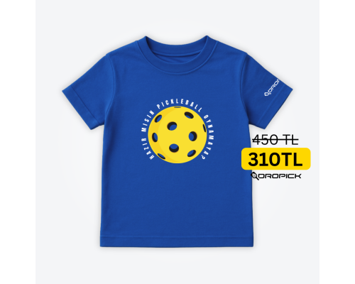 Dropick "Hazır Mısın Dev Pickleball Topu" Unisex Saks Mavi Pickleball Tişört - Çocuk