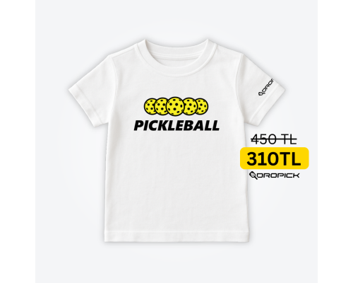 Dropick "Pickleball Balls" Unisex Pickleball Tişörtü Beyaz - Çocuk
