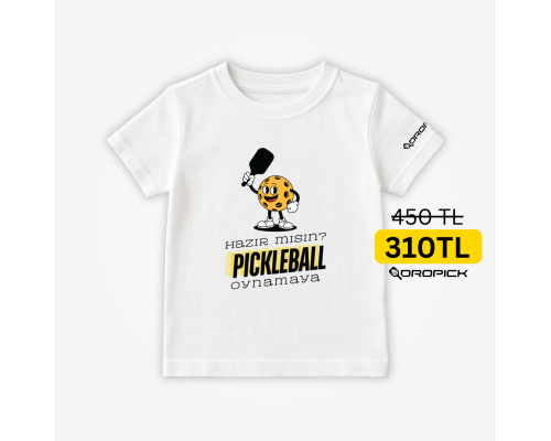Dropick "Hazır Mısın Pickleball Oynamaya?" Unisex Beyaz Pickleball Tişört - Çocuk