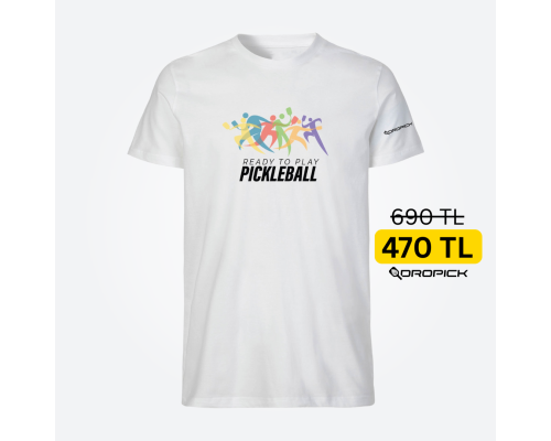 Dropick "Ready to Play Pickleball" Unisex Beyaz Pickleball Tişört - Yetişkin
