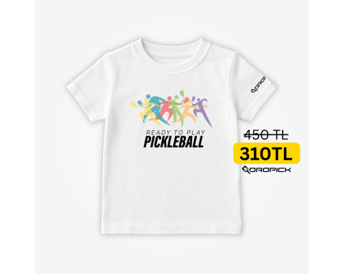 Dropick "Ready to Play Pickleball" Unisex Beyaz Pickleball Tişört - Çocuk