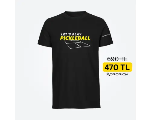 Dropick "Let’s Play Pickleball" Unisex Pickleball Tişörtü Siyah - Yetişkin