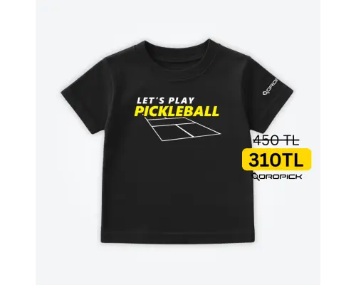 Dropick "Let’s Play Pickleball" Unisex Pickleball Tişörtü Siyah - Çocuk