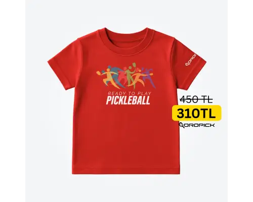 Dropick "Ready to Play Pickleball" Unisex Kırmızı Pickleball Tişört - Çocuk