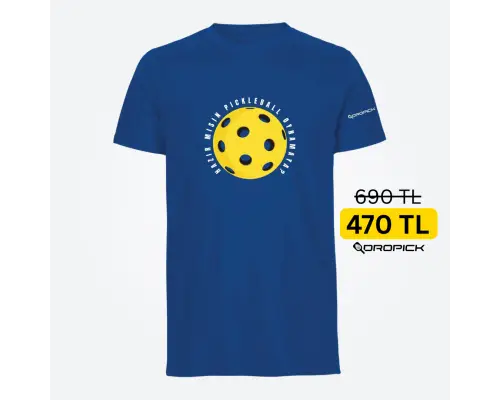 Dropick "Hazır Mısın Dev Pickleball Topu" Unisex Saks Mavi Pickleball Tişört - Yetişkin