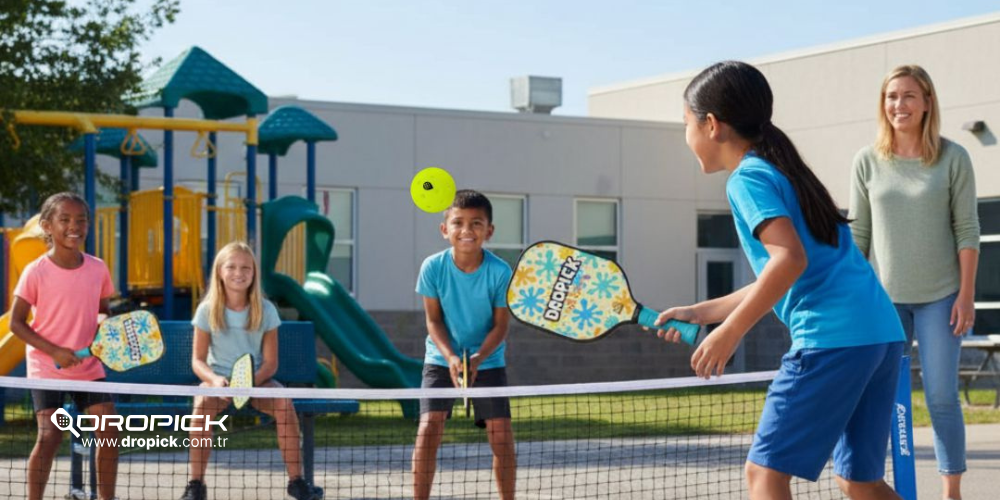 Dropick Fun Swing ergonomik sap yapısı – çocuklar ve yetişkinler için konforlu pickleball raketi